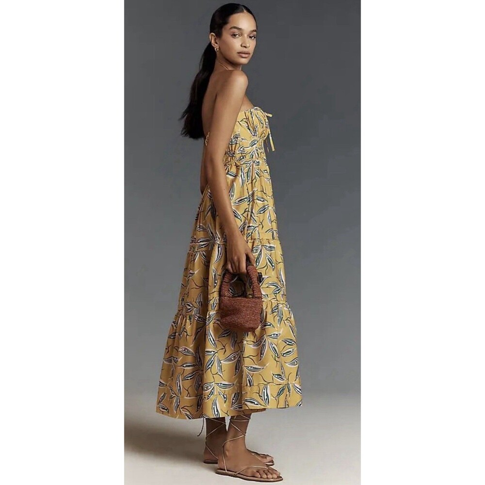Anthropologie Maxi Dress Yellow Somerset Strapless Vacay Boho Preppy Size XS NWT - Picture 6 of 12